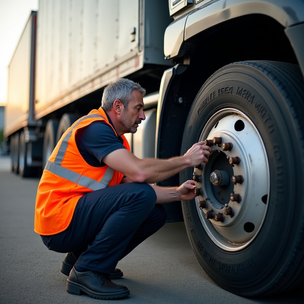 Řidič provádí kontrolu vozidla před odjezdem na trase