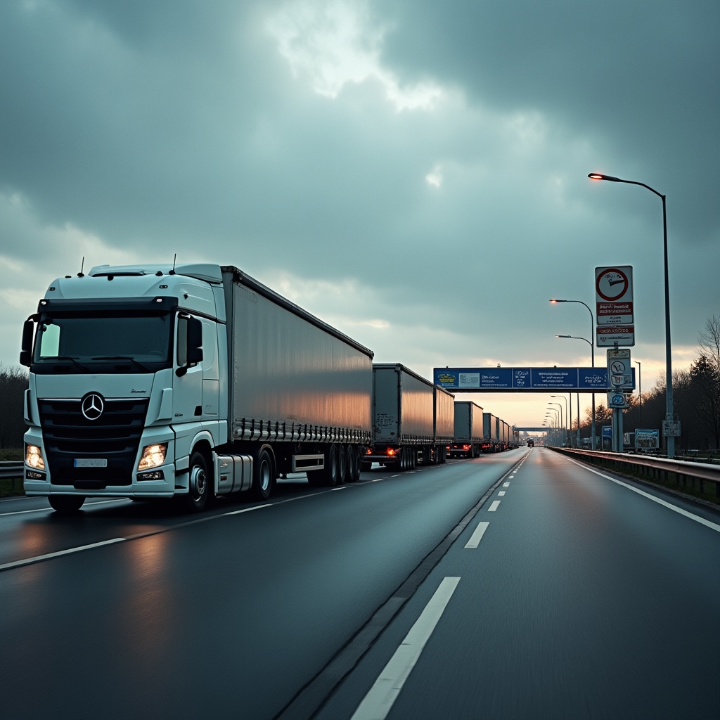 Kamion na mezinárodním hraničním přechodu při přepravě do Evropy