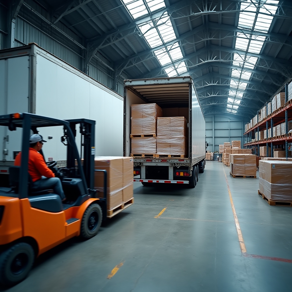 Nakládka zásilky v překladišti před mezinárodní přepravou